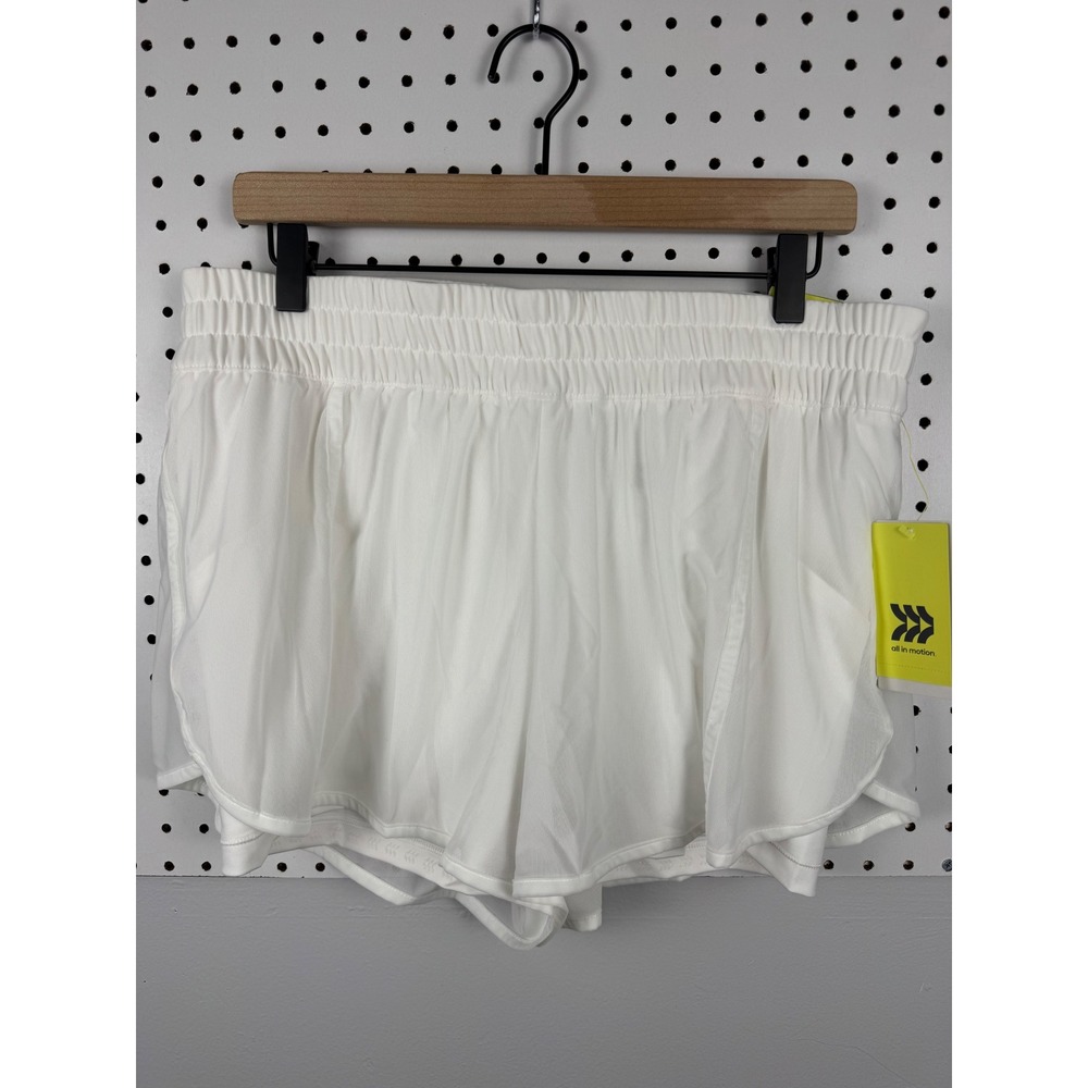 All in Motion Womens Mesh Run Shorts White Mid Rise Athletic L NWT 214106102